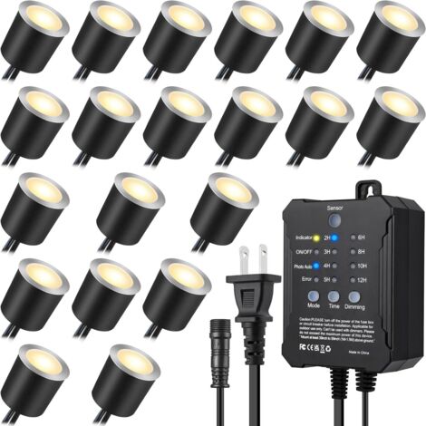 Lampes de sol enterrées encastrées intelligentes lot de 20, IP67 étanches avec minuterie et capteur pour terrasse et jardin