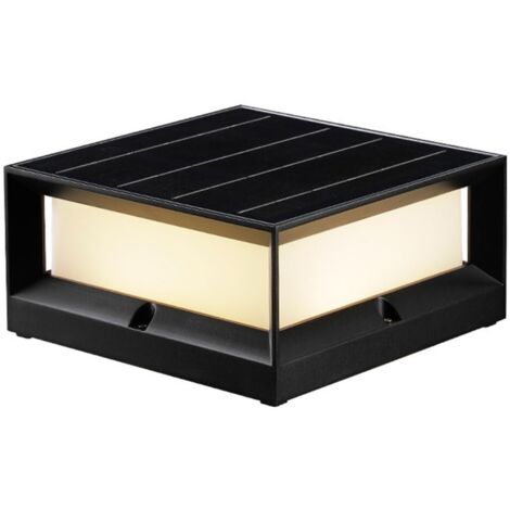 Lampadaire Solaire À LED pour L'extérieur Lampe De Colonne De Clôture De Cour IP54 Abat-Jour Carré en Acrylique avec Base De Montage sur Pilier, pour L'extérieur De La Maison, du Porche,