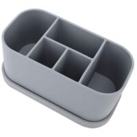 Support En Silicone Pour Brosse À Dents Et Dentifrice Multipurpose, 5 Slots Drainage Holes Bathroom Countertop Organizer For Cosmetics Product Grey