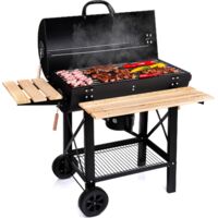 Barbecue Charbon De Bois Avec Grille De Cuisson Xl, Avec Deux Étagères En Bois, Couvercle, Roulettes Et Poignée Non Chauffante, Barbecue À Charbon Pour Le Jardin, La Terrasse, Le Camping