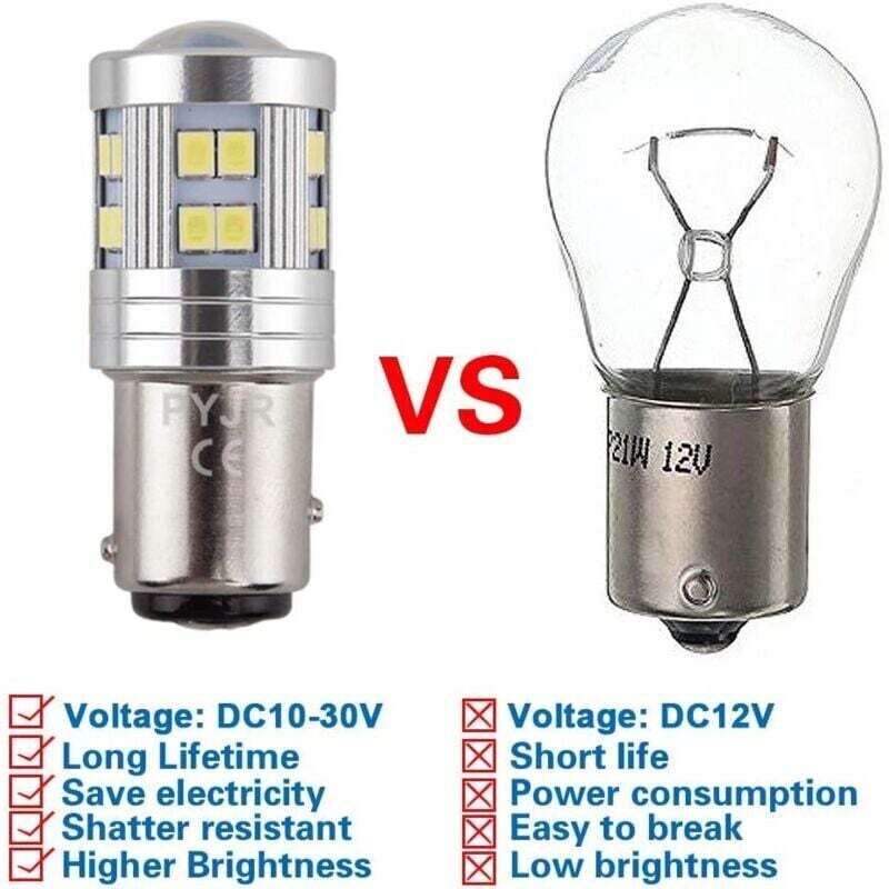 Ampoule LED P21/5W 1157 - Blanc 6500K, 1200 Lumens, 12V/24V - Pour Feux Stop, Feux Arrière, Feux De Jour (2 Ampoules)