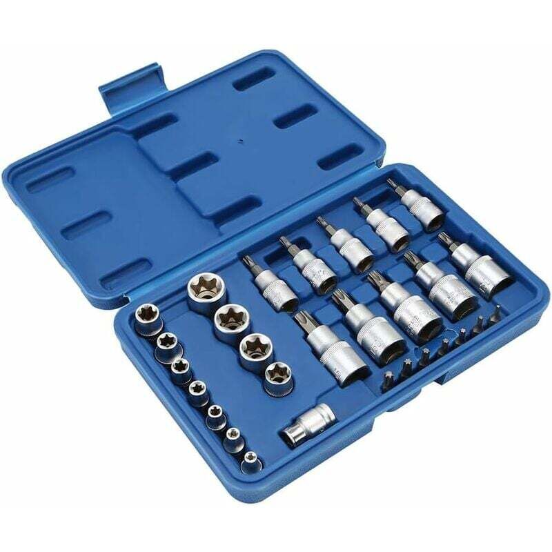 CLKE 13 Pièces Coffret Douilles Torx T8 à T70 - 1/4 3/8 1/2 Pouces - Embouts Torx Mâles