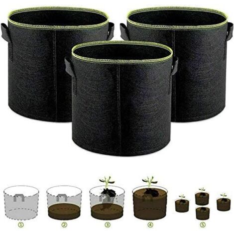 3 Pcs Non Woven Plant Bag with Handle, Planting Bags for Potato, Plant, Tomato, Vegetable (5 Gallons) (1/5)