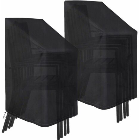 Lot de 2 housses de chaises de jardin empilables imperméables, coupe-vent et résistantes en tissu Oxford 210D 75 x 75 x 120 cm (noir) (1/5)