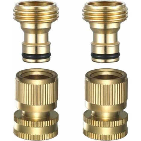 ZVD Tuyau d'arrosage à connexion rapide - Raccords de tuyau d'arrosage à connexion rapide, tuyau d'eau en laiton massif à connexion rapide, 3/4" GHT, 2 ensembles (1/4)