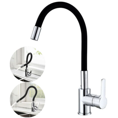 ZVD Robinet de Cuisine Flexible Bec Haut Orientable Librement Mitigeur Évier Flexible Chromé et Noir Robinet Evier Monotrou à Eau Chaude et Froide(tube flexible) (1/4)