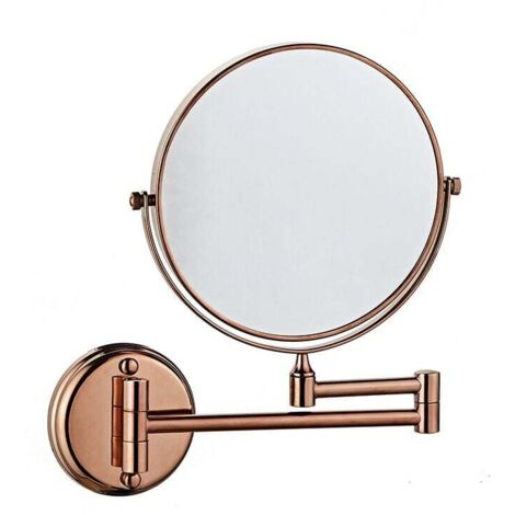 ZVD Miroir de courtoisie mural double face pliable rotatif 3X miroir grossissant 6 pouces pour salle de bain toilette chambre à coucher, or rose