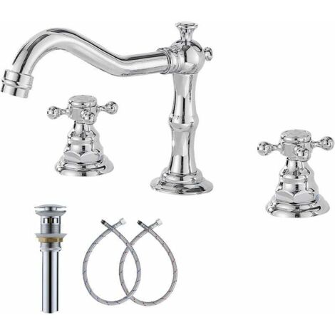 ZVD Robinet mitigeur de lavabo chromé à deux poignées, 3 trous, 8 à 16 pouces, robinet de salle de bains largement répandu (1/4)