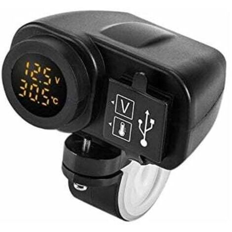 ZVD Chargeur USB pour moto 12 V 5 V - Pour chargeur de moto 2,1 A 12 V - Avec voltmètre LED - Thermomètre d'affichage (1/4)