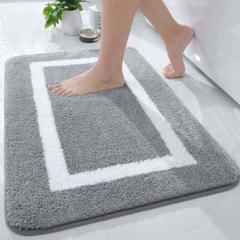 ZVD Tapis de Bain Antiderapant,Tapis Salle de Bain en Microfibre Douce,Tapis de Bain Absorbant à Poils Longs, Lavable en Machine - 40 x 60 cm - Gris (1/4)