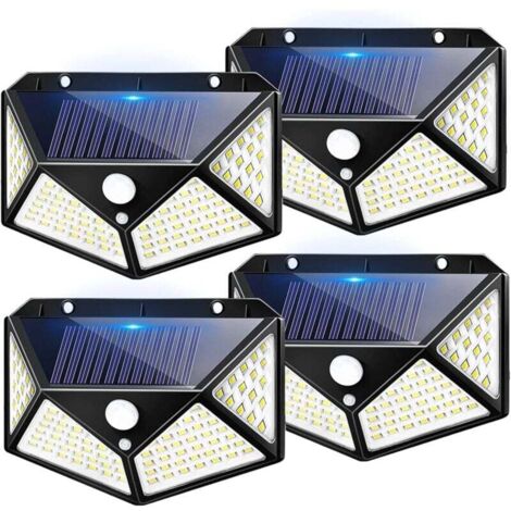 ZVD 4 paquets Lampe Solaire Exterieur, Lumiere Solaire Exterieur, 100 LED Eclairage Exterieur Solaire, 3 Modes Spot Solaire Exterieur avec Detecteur de Mouvement, LED Solaire Extérieur pour Jardin (1/4)