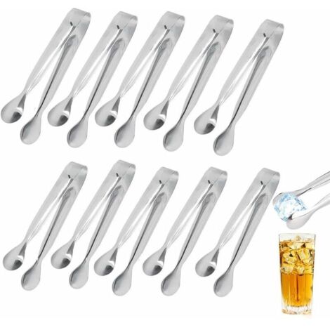 Lot de 10 mini pinces à glaçons en acier inoxydable pour fête de mariage, bar, cuisine, bonbons, gâteaux, café, thé (1/4)