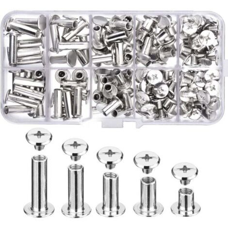 ZVD 80 Ensemble Chicago Vis Assortiment Kit 5 Tailles Vis à Tête Croix Ronde en Métal Post Chicago Vis Bouton pour DIY Reliure de Décoration en Cuir (1/4)