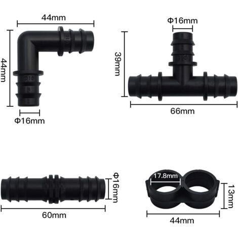 Lot De 16 Raccords Universels Pour Lave-glace - 4mm, 8 Droits + 8 Coudes T, Noir - Neuf, Garantie 1 An