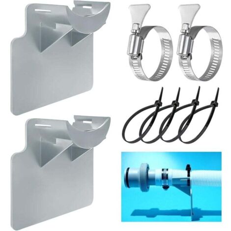 ZVD Lot de 2 supports de tuyau de piscine, accessoires de piscine hors sol avec collier de serrage et protection anti-torsion en plastique (gris) (1/4)