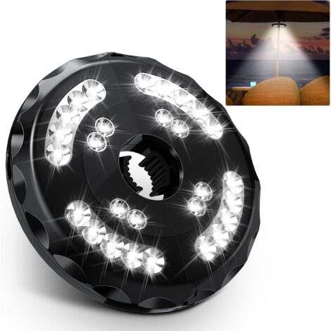 ZOLGINAH Lampe pour Parasol Rechargeable, 28 LED Lumière de Parasol avec 2 Modes de Luminosité, Pince élastique Réglable Pour Parasol de Jardin,Tente Camping,Patio Extérieure (Lumière Blanche) (1/6)