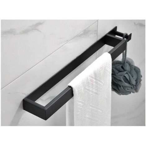 ZVD Porte-serviettes sans perçage noir mat - Porte-serviettes en bande inox 304 - avec crochet - autocollant 40 cm - pour salle de bain (1/4)