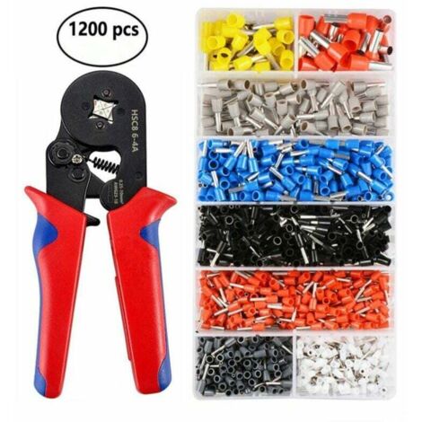 Pince à Sertir Cosses Électriques avec 1200 Bornes Cosse Isolées à Sertir de 0.25mm² à 10mm² Outil de Sertissage de Fil Kit Autoréglable Embouts de Câblage Electricien Professionnel（1 pcs）
