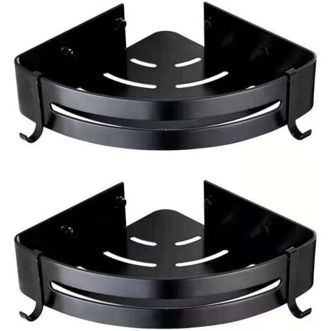 ZVD Noir - Lot de 2 étagères d'angle de douche sans perçage pour salle de bain - Aluminium - Finition mate (1/4)