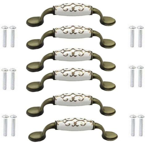 ZVD (6 pièces) boutons de porte en céramique en alliage de bronze pour armoire, armoire, garde-robe, poignée en bronze de style chinois (1/4)
