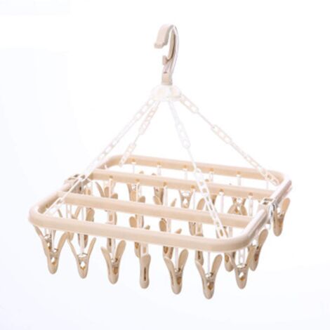 Sock Drying Rack, Sock Drying Rack, Clothes Drying Racks, Folding Indoor Drying Rack with 32 Plastic Clothes Pegs for Socks, Underwear and Clothes Free Size 32x32cm Beige (1/5)