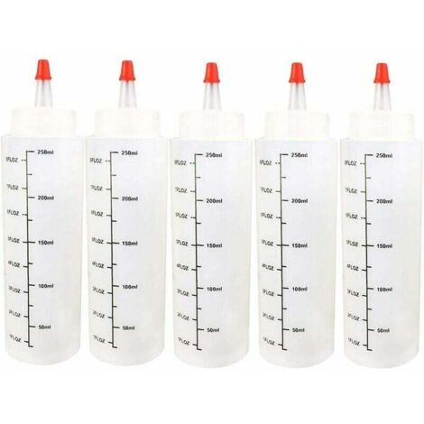 ZVD 5pcs 250ml Flacons Compte-Gouttes Bouteilles liquides Fiole Vide en Plastique avec Balance Presser avec Leak-Proof Cap Sauce pour e-liquides, DIY Craf, (1/4)