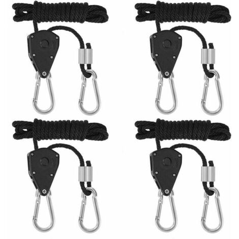 ZVD Corde à Cliquet Réglable Sangle à Cliquet Corde Heavy Duty Rope Ratchet pour Lampe Plantes Capacité de 150 LB par Paire 1/8 Pouces 2 Paire (1/4)