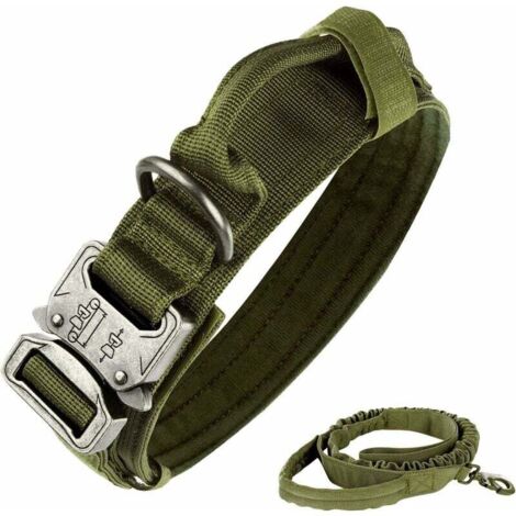 ZVD Collier de Chien Tactique de, Nylon, réglable, Collier K9, Boucle en métal Robuste avec poignée et Laisse de Chien Bungee Tactique, Nylon (XL, ArméeVert) (1/4)