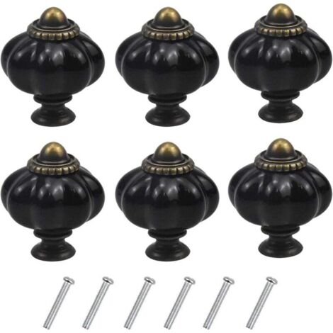 ZVD (Noir)6 Pcs Boutons Vintage de Citrouille, Poignee de Meuble Antique, Boutons de Portes Tiroirs Poignée de Traction en Acrylique avec Vis pour Cuisi