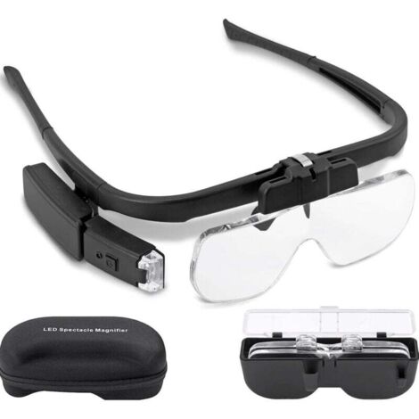 ZVD Loupe bandeau, nouv version loupe bandeau LED rechargeable loupe casque mains libres charge USB avec lumière et 3 lentilles détachables (1,5X-2,5X) pour la lecture, etc. (1/4)