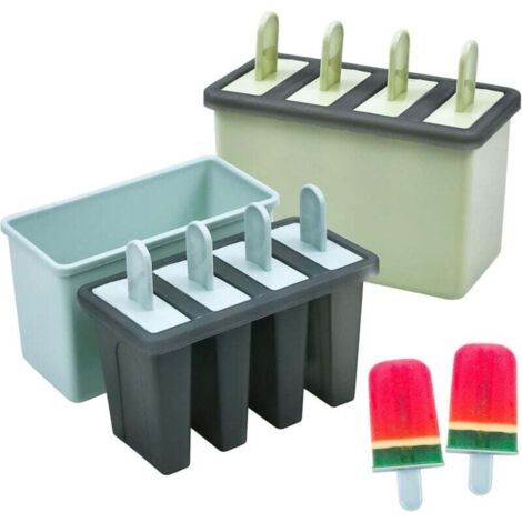 ZVD 8 Cellules Moule à Crème Glacée avec Batonnet, Moules à Sucettes Glacées, Popsicle Moules Réutilisable, Ice Pop Mold pour Enfant et Adulte, Sans BPA, Vert, Bleu (1/4)
