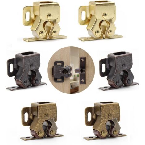 Set of 6 double roller latches, cabinet locks, roller locks, 3 colors (gold, black, bronze). (1/5)