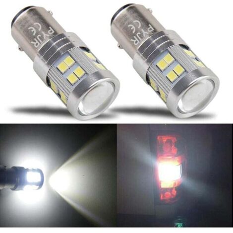 Lot De 2 Ampoules LED Rouges 1157 P21/5W - Pour Feu Stop/feu Arrière, 6-30V, 9 LEDs 5050 - Neuf