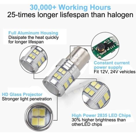 2 AMPOULES BAZ15D P21/4W 18 SMD LED Frein Feu Arrière Stop Lampe DRL Blanc 6000K EUR 11,99 - FR - Foto 3