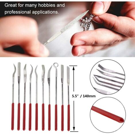 Lot De 10 Mini Limes Diamantées Pour Bijouterie Et Modelage - 3 Mm X 140 Mm, Formes Variées, Acier Revêtu Diamant