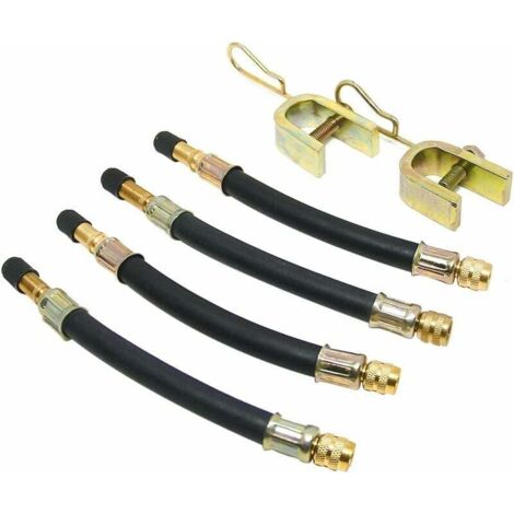 ZVD Lot de 4 Tire Valve Extension Pneu Flexible Tuyau Valve 150mm avec 2 Supports (1/4)