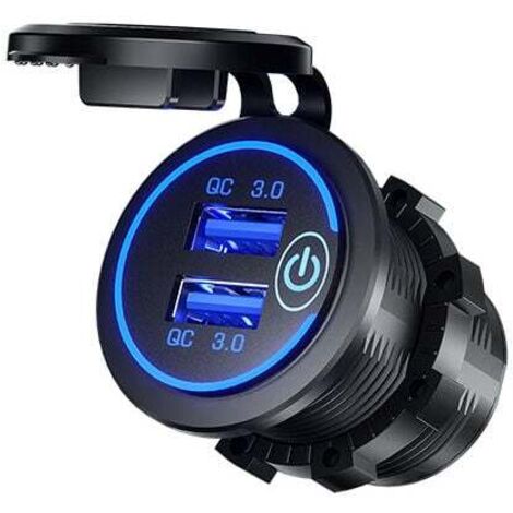 ZVD 1pc charge rapide 3.0 double prise de chargeur USB étanche 36W 12V 24V prise USB charge rapide avec interrupteur tactile et kit de bricolage à LED bleue pour voiture bateau marin ATV bus camion vo (1/4)