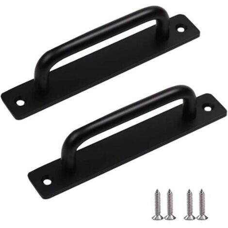 ZVD 2 Pièces Poignée de Porte de Grange Robuste, Poignée à Tirer Porte Coulissante en Acier, Poignée de Porte en Fonte Noire, Poignées de Porte Intérieure Extérieure Avec Vis (1/4)