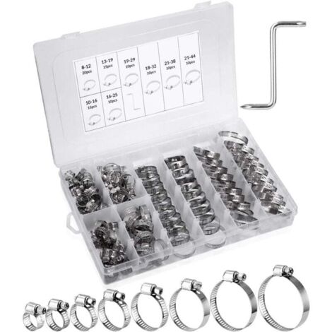 ZVD 100 colliers de serrage réglables, colliers de serrage en acier inoxydable, colliers de serrage, 8 tailles 8-44 mm, colliers de serrage pour conduites d'eau, tuyaux, automobiles et machines (1/4)