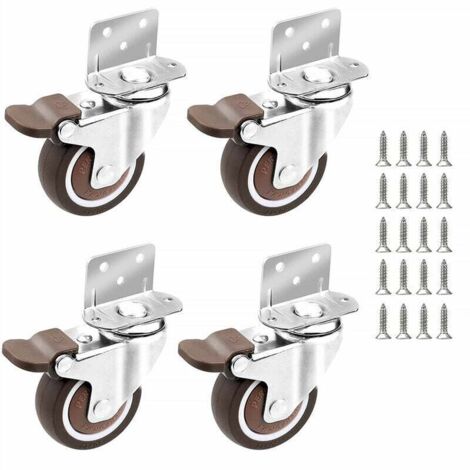 ZVD 4x Roulettes - 25mm pour Meubles Petites Roulette Pivotante avec Frein et Plaque de Montage et Vis (1/5)