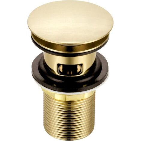 ZVD Bouchon d'évier à fente en or brossé Bonde de lavabo escamotable en laiton en forme de champignon pour lavabos de salle de bain à débordement - Raccordement BSP standard