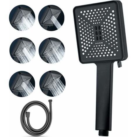 ZVD Pommeau de Douche Massant avec 6 Modes de Pulvérisation, Douchette Douche avec 1.5M Tuyau, Grande Douche à économie d'eau à Haute Pression,Pommeau Douche Economiseur d'eau Chrome (Noir) (1/4)