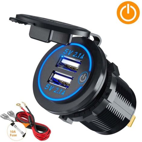 ZVD Double Prise de Chargeur USB, Double Prise de Courant de Chargeur de Voiture USB 5V / 4.2A avec Interrupteur pour Voiture 12V / 24V, Bateaux et Marine (1/4)