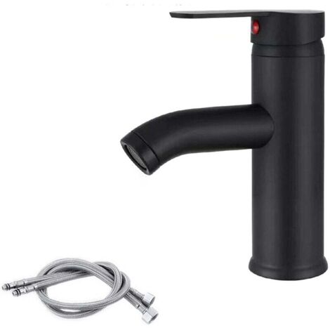 ZVD Robinets De Lavabo Carrés Noirs,Robinets De Lavabo Noir,Robinet Mélangeur D'eau Chaude et Froide en AcierInoxydable,Toilettes,Salle de Bain,Bassin (A (1/4)