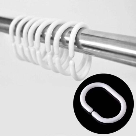 ZVD (Blanc),12pcs Anneaux de Rideau de Douche en Plastique en Forme de C Crochets de Rideau pour Rideau de Porte, Rideau de fenêtre (1/4)