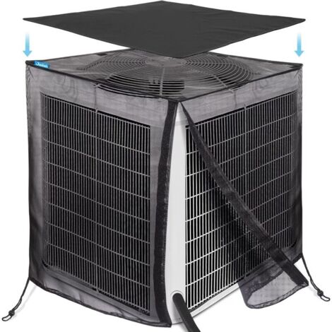 ZVD Housse de climatiseur entièrement en maille avec dessus imperméable 600 D amovible, 81,3 x 81,3 x 91,4 cm, protection extérieure contre les feuilles, les mauvaises herbes, le bois de coton et (1/4)