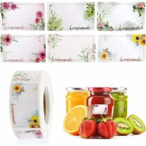 ZVD 500 pièces Étiquettes à confiture,Étiquette Autocollante Fleur Rectangle Etiquettes Autocollants Bocaux,convient pour pot de confiture bocal distributeur de confiture de fruits confits épice (1/4)