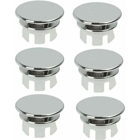 ZVD Lot de 6 bouchons de trop-plein chromés pour lavabo de salle de bain, toilettes, trop-plein, trou de drainage, partie ronde (1/4)