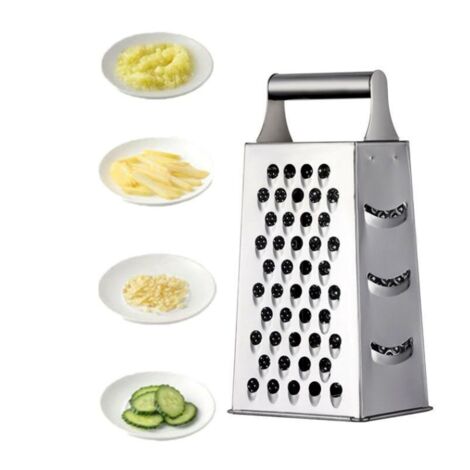 ZVD Râpe 4 côtés en Acier Inoxydable - Râpe de Cuisine pour râper grossièrement et Fine, pour Fruits, légumes, Carottes, Fromage, Passe au Lave-Vaissellee (argent) (1/4)