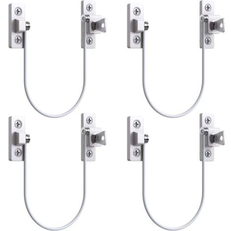 ZVD 4pcs Entrebâilleur Fenêtre Porte Restricteur de Porte de Fenêtre Verrou Fenetre UPVC Verrouillage de Limite Verrou de Sécurité Câble Serrure de Limite Avec Clé et Vis (1/4)
